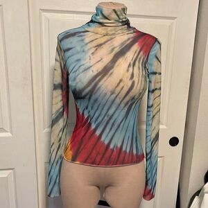 Mesh/Sheer AFRM Tie Dye Turtleneck Top